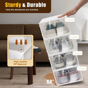 24 contenitori per scarpe in plastica trasparente, opvougbile, grande, bianchi, con porta trasparente, da 24 pezzi, da accumulare