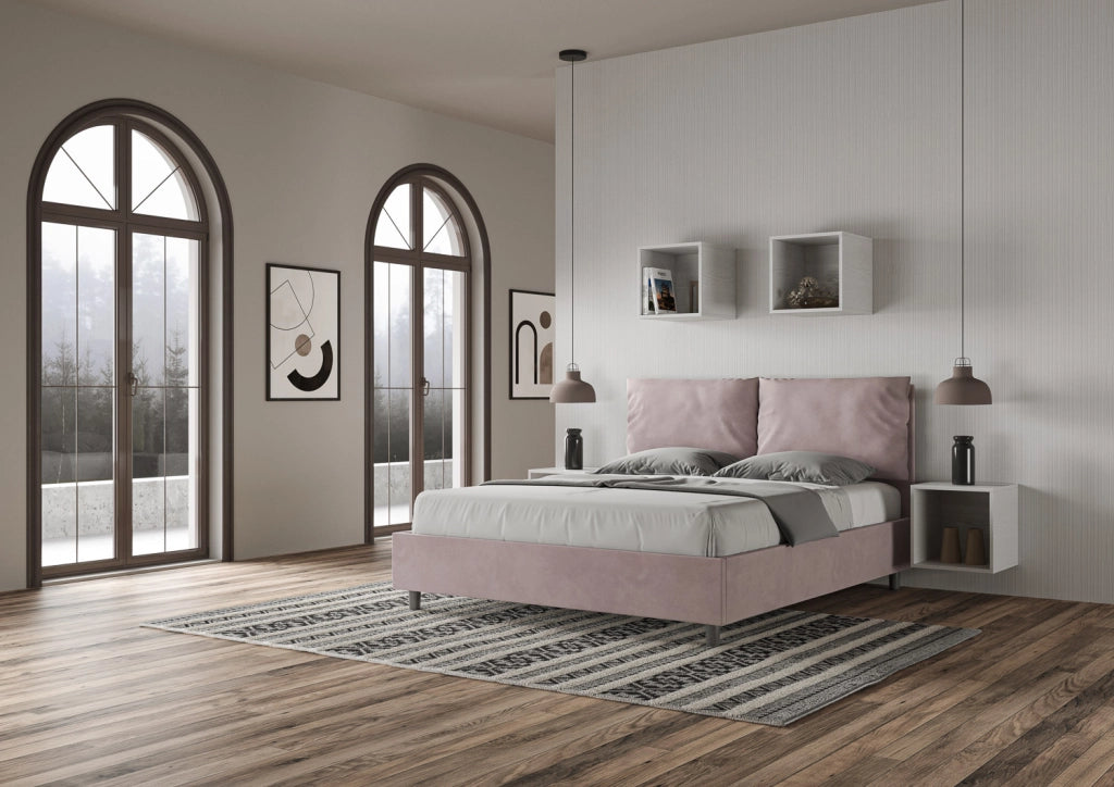 Letto Matrimoniale 160x200 cm con Rete e Contenitore Giroletto con Alzata Comoda Imbottito in Microfibra Antea Glicine