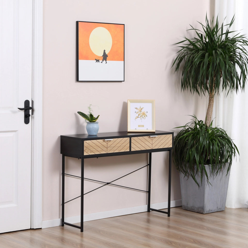 Consolle con 2 Cassetti in Metallo per Ingresso ¨C zephmum ¨C Nero 100x30x75cm