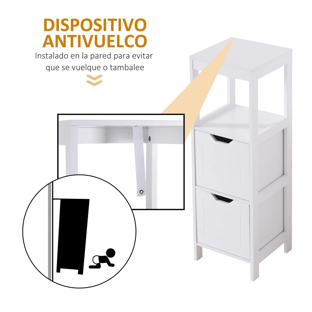 Armadietto Bagno con 2 Cassetti e Ripiano Aperto ¨C zephmum ¨C 30x30x89 cm Bianco