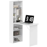 Scrivania per computer pieghevole con libreria, postazione di lavoro, lavagna e mensola regolabile, 98x51x153cm, bianco