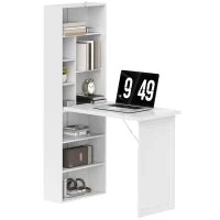 Scrivania per computer pieghevole con libreria, postazione di lavoro, lavagna e mensola regolabile, 98x51x153cm, bianco