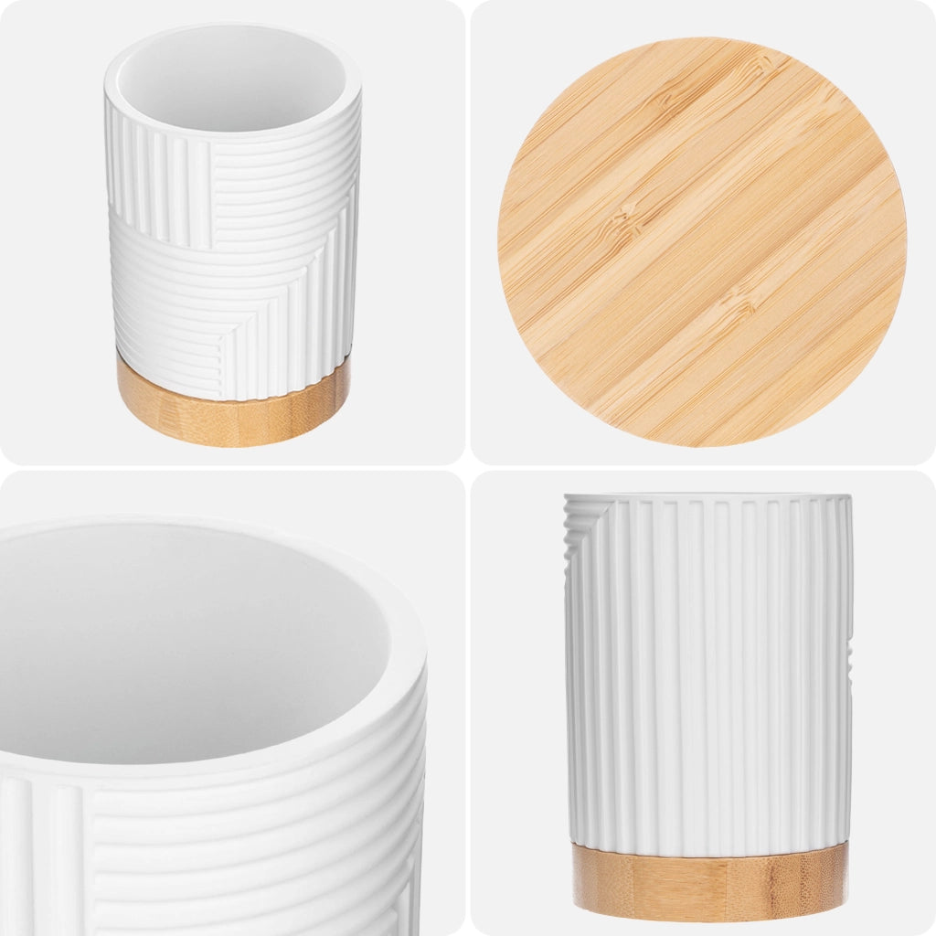 Set da bagno KADAX con dispenser di sapone liquido e bicchiere da bagno, colore bianco.