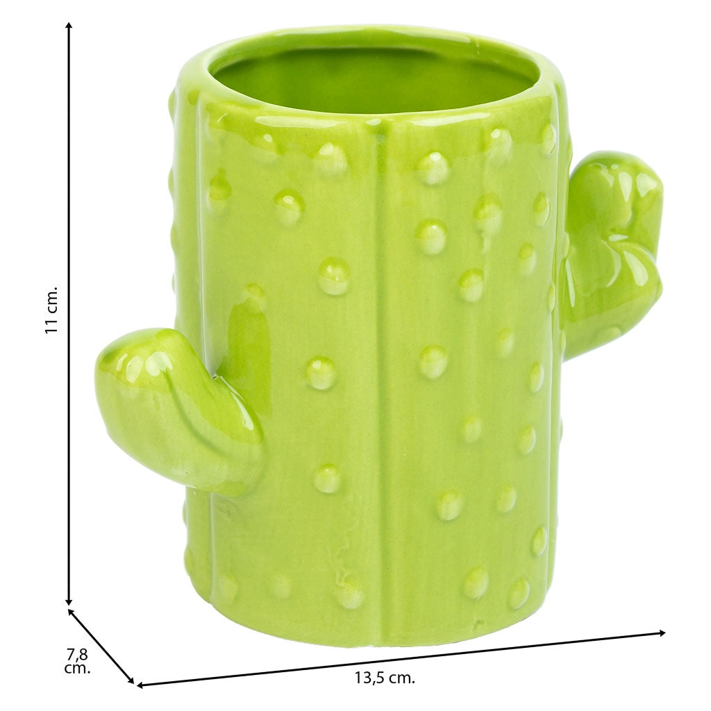 Portapenne cactus in ceramica verde 13,5x7,8x11h