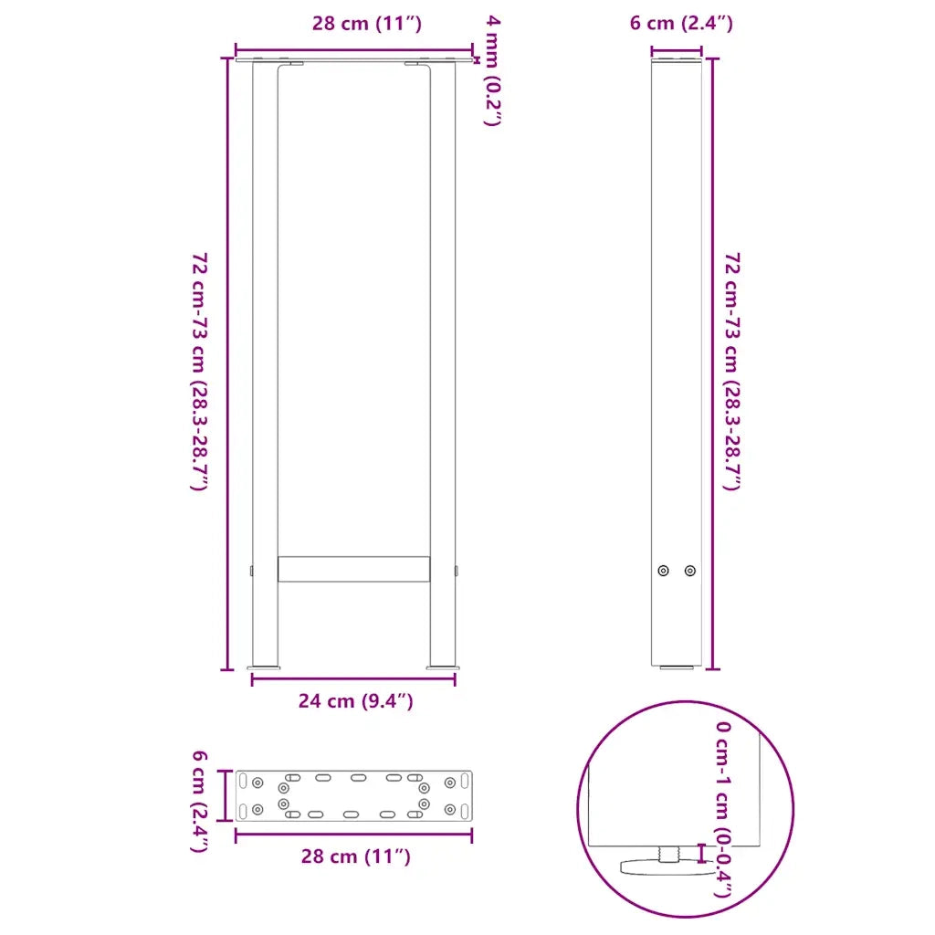 vidaXL Gambe per Tavolo Consolle Nere 2 pz 28x(72-73) cm Acciaio