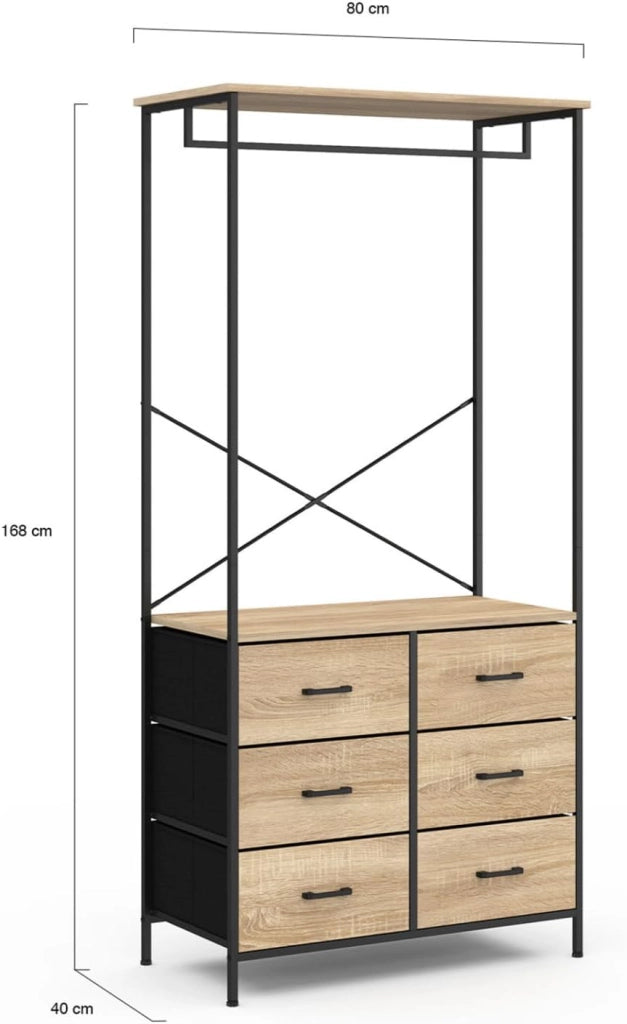 Armadio 80 cm UTAH con 6 cassetti in legno e tessuto nero