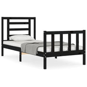 Letto singolo | Letto per adulti | Giroletto con Testiera Nero Small Single in Legno Massello