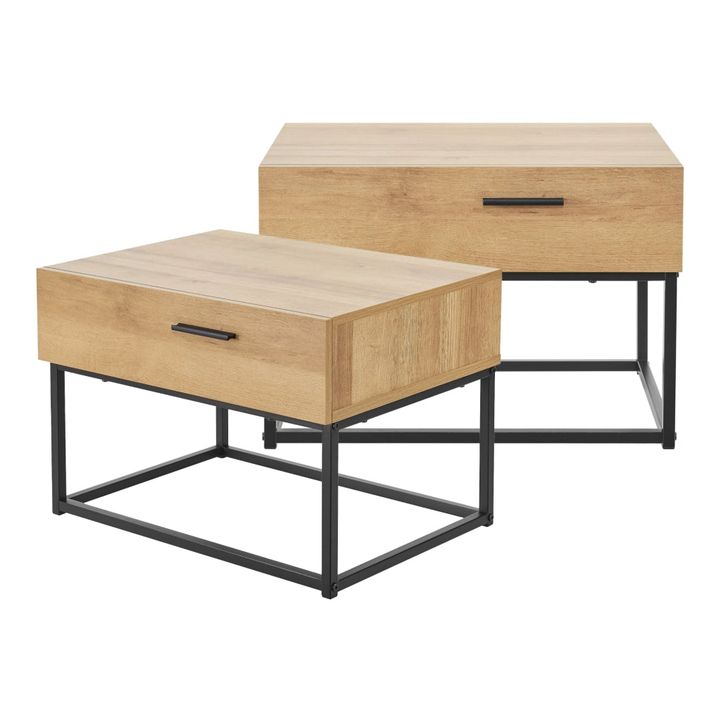 Set da 2 Comodini Lavangen con Cassetto 39 x 55 x 40 cm Nero / Effetto Rovere [en.casa]