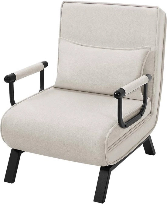 Sdraioggiò Polifunzionale - Poltrona con Schienale Regolabile & Cuscino Rimovibile - Sdraioggiò, Poltrona & Lettino in Unico - Tessuto di Copertura - Per Salotto, Camera da Letto o Appartamento - 65x78x75 cm - Beige
