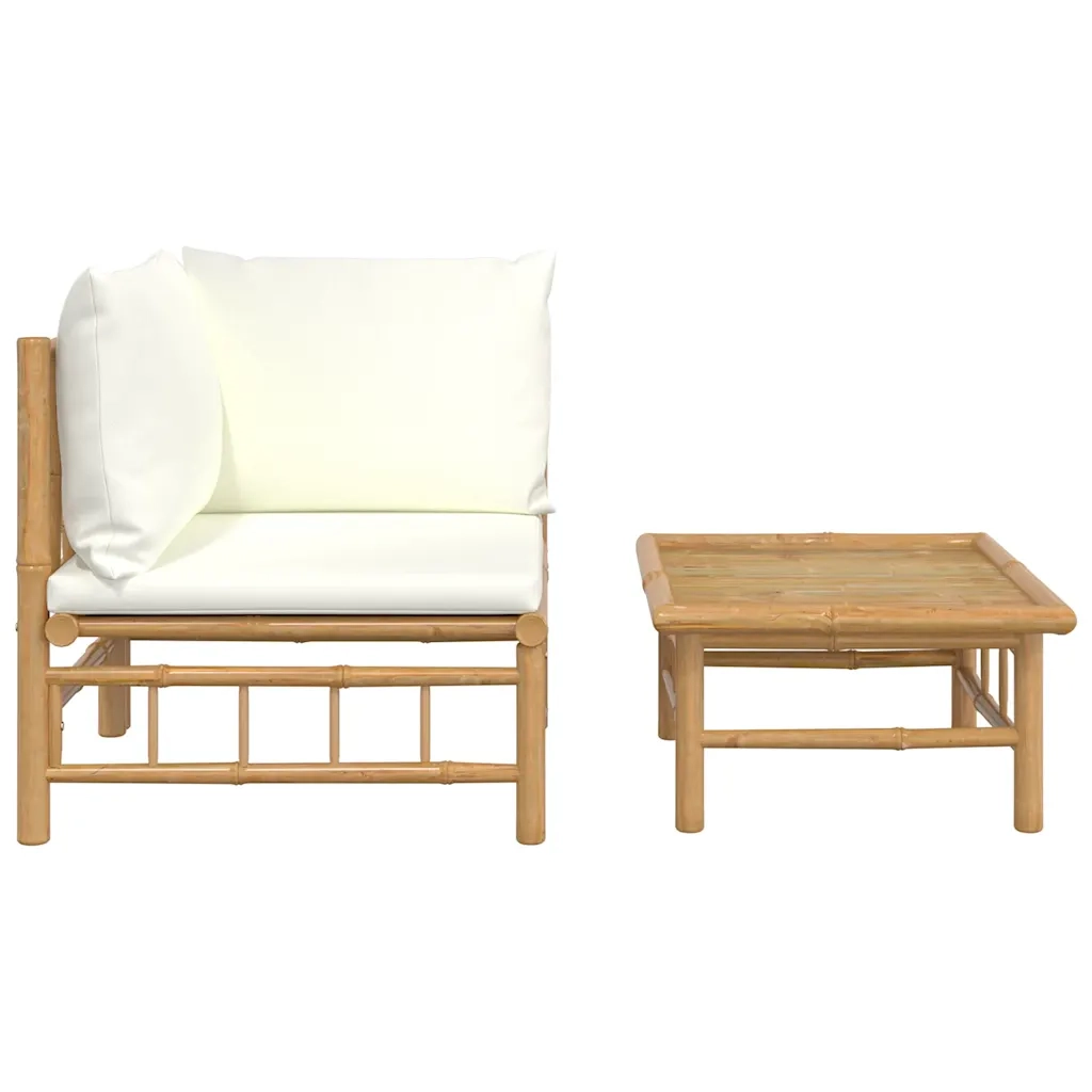 Salotto da Giardino-Set Salotto da Giardino 2pz con Cuscini Bianco Crema in Bamb¨´ 486200