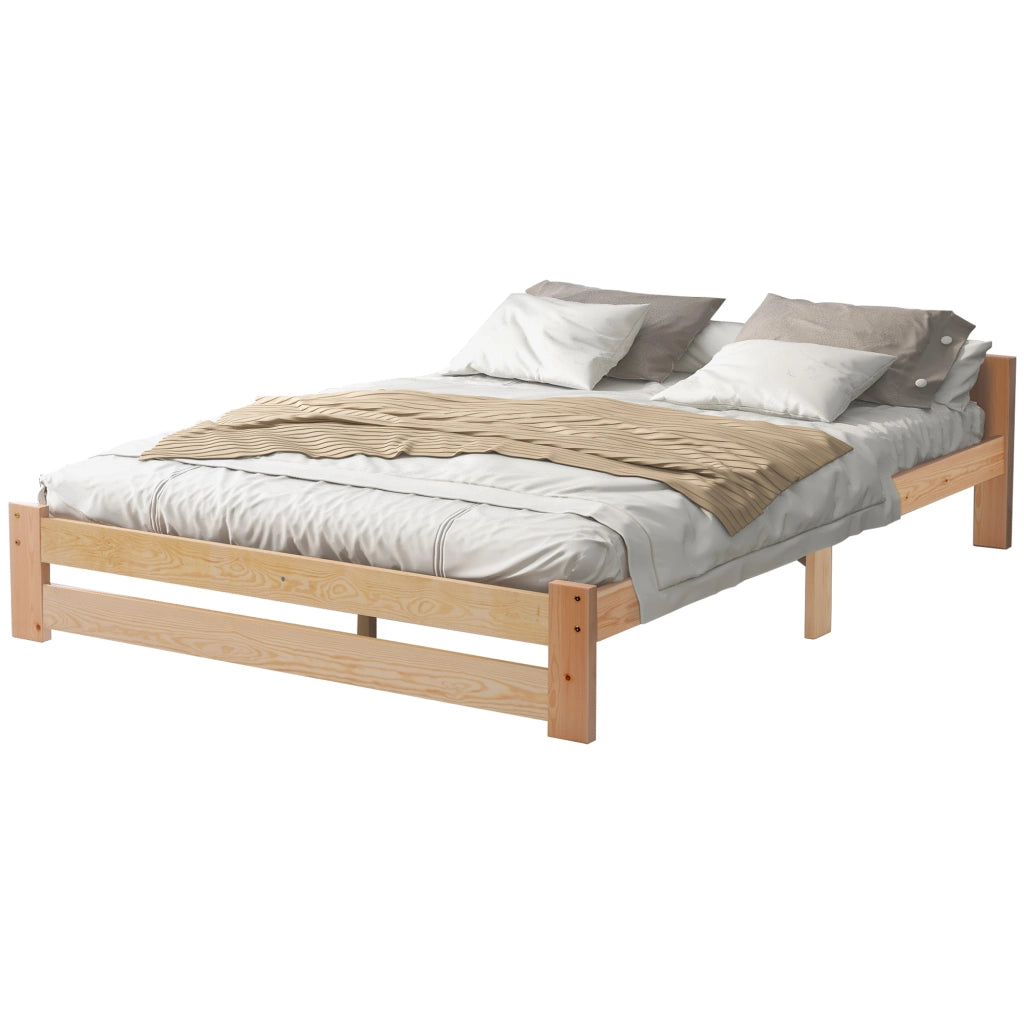 OKWISH Letto Singolo 140×200 cm con Testiera e Rete a Doghe, senza Materasso, in Legno Massello, Naturale