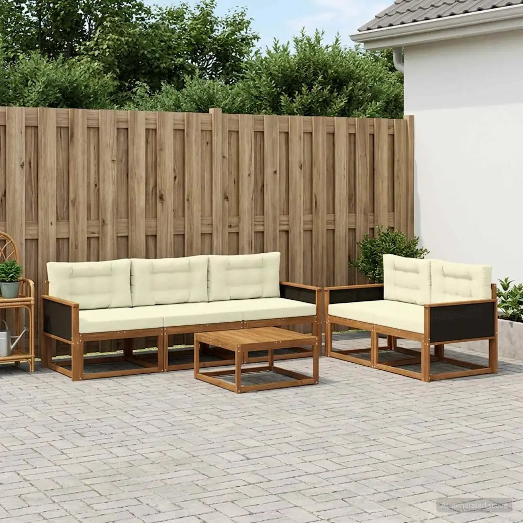 Set di divani da esterno con cuscino 6 pcs Naturale e Crema
