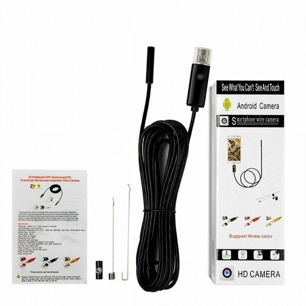 Trade Shop - Telecamera Endoscopica 2 Metri Tubo Flessibile Usb 6 Led Impermeabile Ispezione -