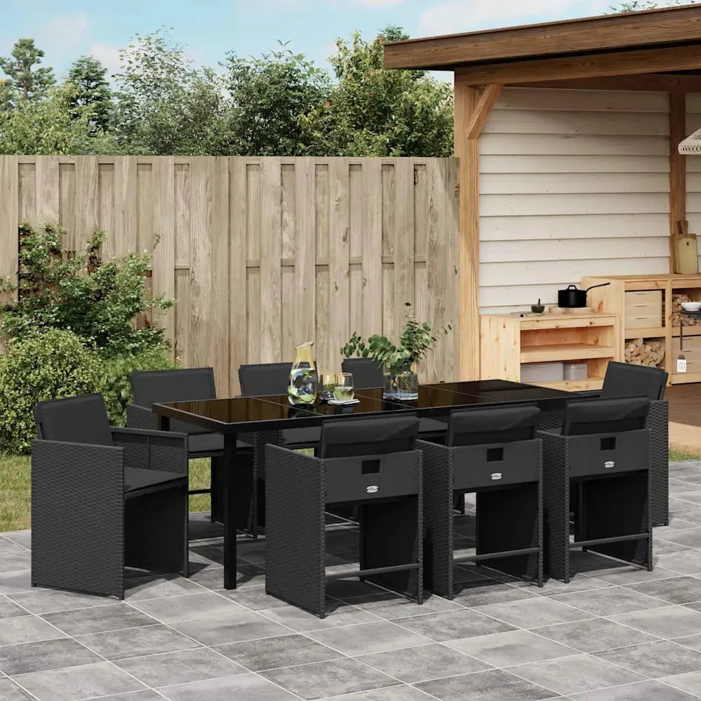 Set da Pranzo per Giardino 9 pcs Nero polyrattan 3380692