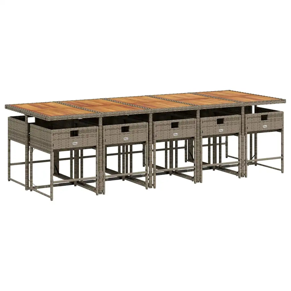 Set da Pranzo da Giardino 11pz con Cuscini in Polyrattan Grigio 3211298