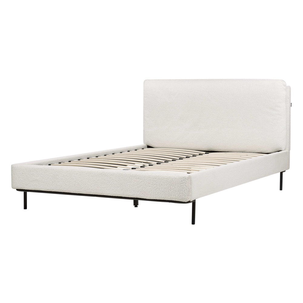 Letto a doghe Bianco Bouclè Imbottito 140 x 200 cm EU Matrimoniale Design Moderno