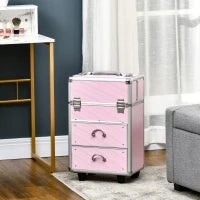 Valigetta Porta Trucchi Professionale, Trolley Make Up Rinforzato con Blocco a 2 Chiavi e Ruote, 36x23x58 cm, Rosa