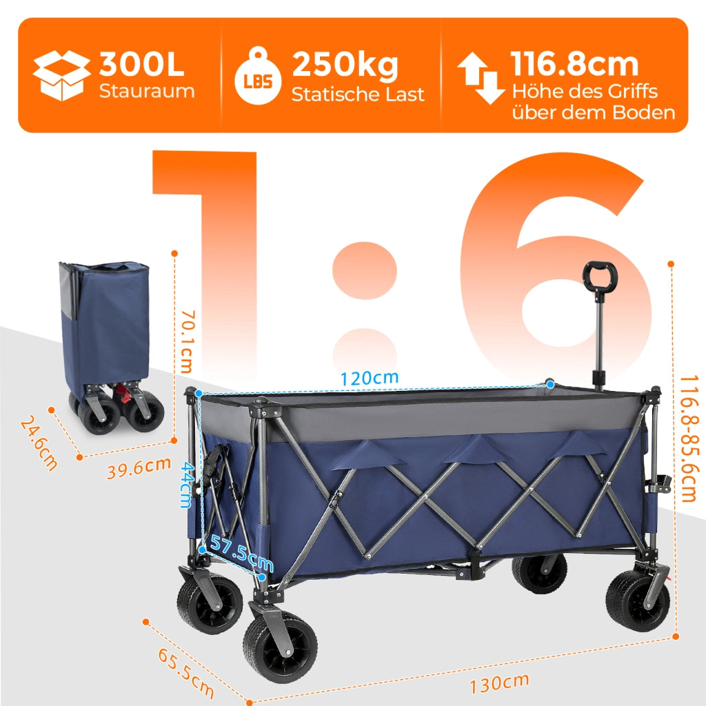 CARRELLO PIEGHEVOLE 120x57,5x44 cm Acciaio Blu Grigio 250 kg