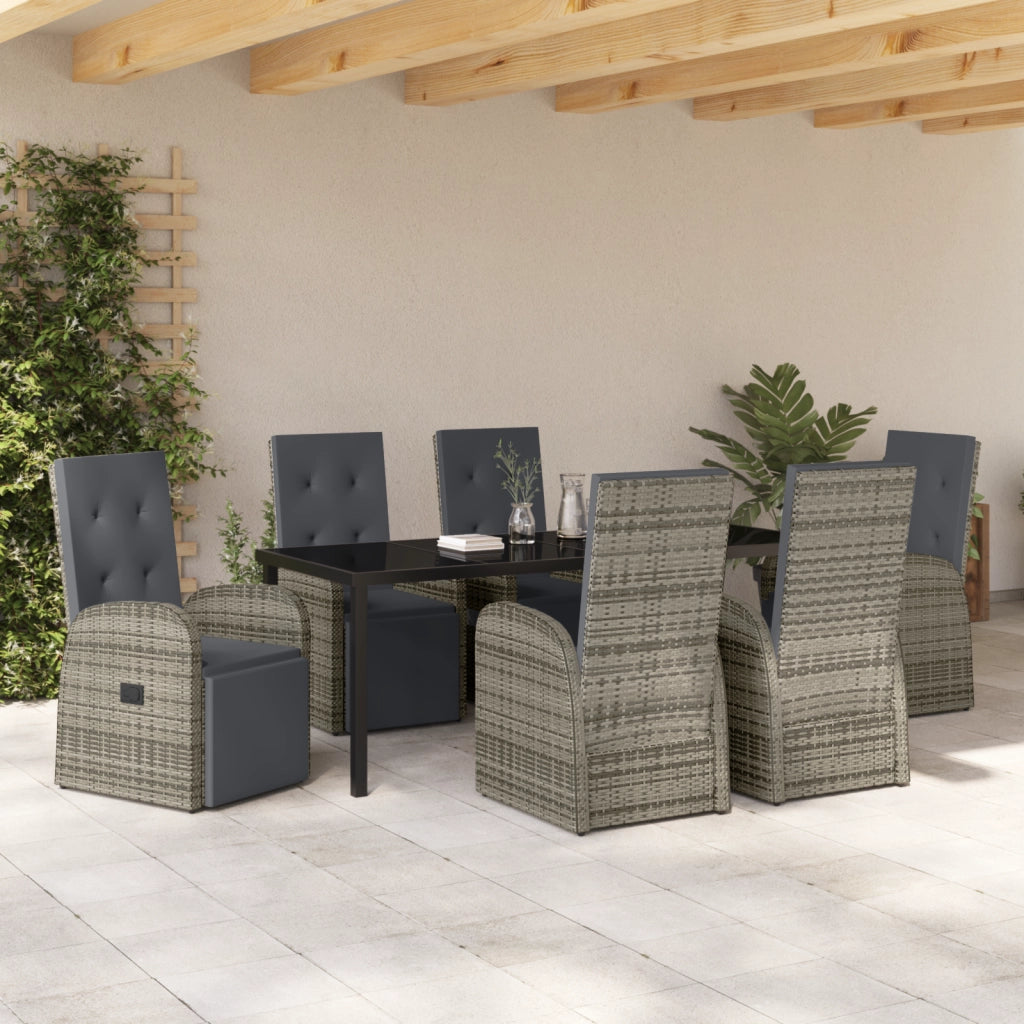 Set da Pranzo per Giardino in 7 Pezzi con Cuscini Grigio Rattan Polimerico