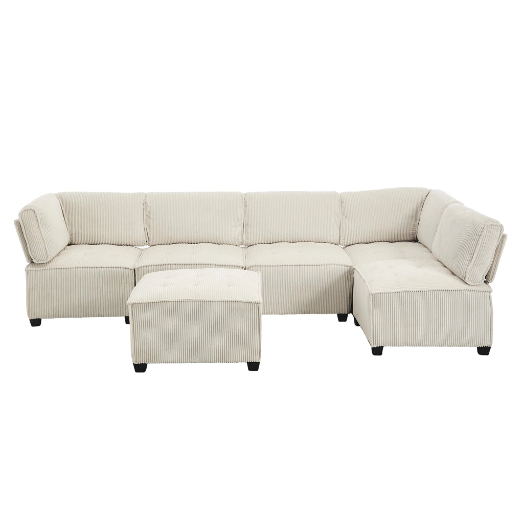 Divano modulare 6 posti in velluto a coste beige