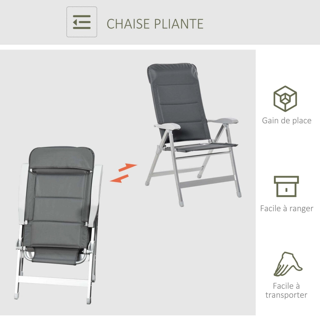 Sedia da giardino pieghevole con schienale alto e braccioli ¨C zephmum ¨C grigio