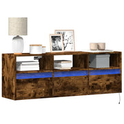 Mobile TV a Parete con Luci LED Rovere Fumo 130x31x45 cm 852345