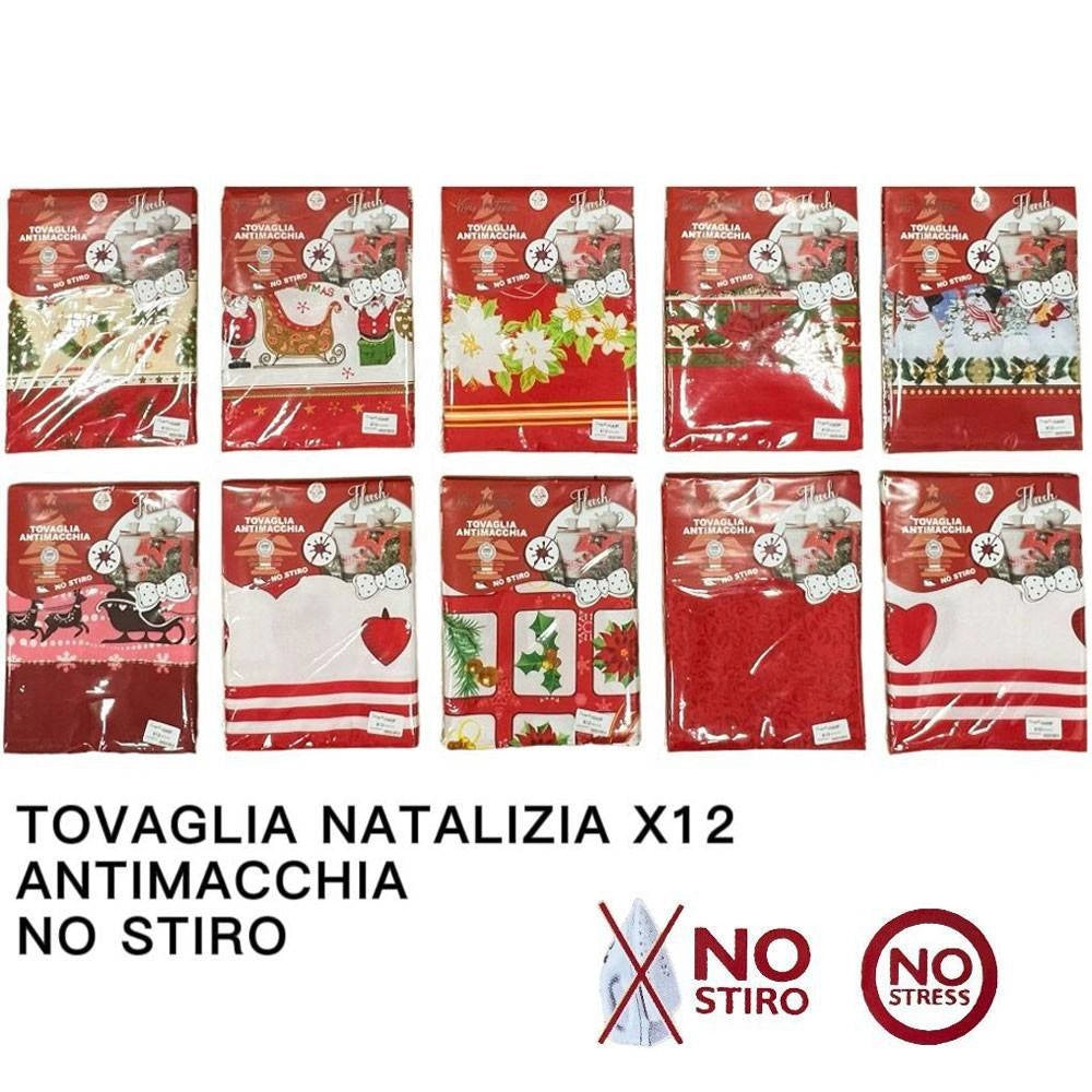 Trade Shop - Tovaglia Natalizia Antimacchia No Stiro Impermeabile Varie Fantasie 12 Posti -