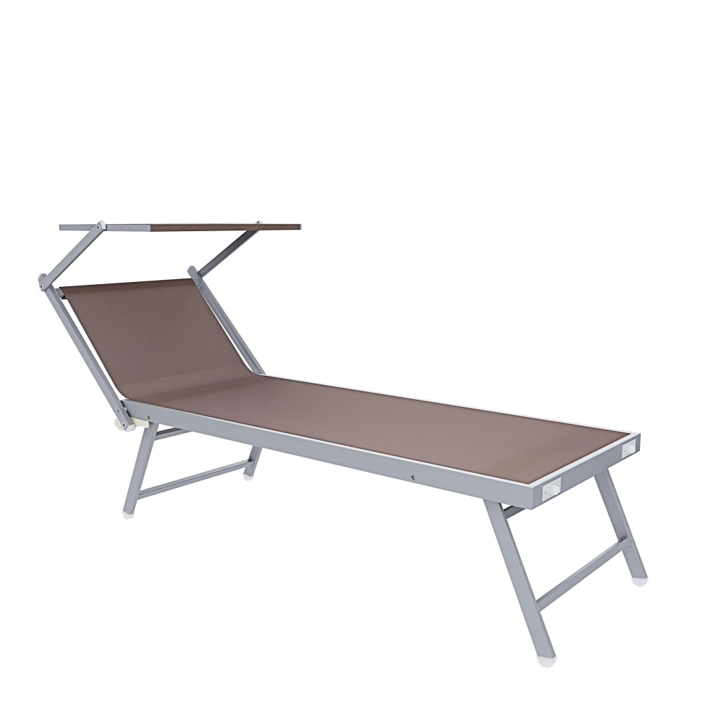 Lettino Prendisole Pieghevole Professionale In Alluminio Tessuto Textilene 720 gr/m² Tettuccio Orientabile Parasole Sdraio Prendi Sole Mare Spiaggia Piscina Giardino 182 x 60 x 38 cm (Tortora)