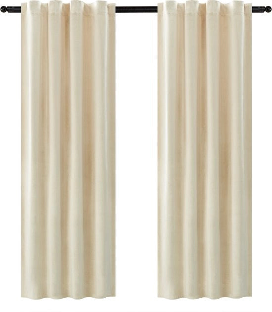 Set di 2 tende da parete oscuranti - con cinturino pieghevole e isolante - maniglia per tenda, tenda - 140x245 cm - velluto - beige