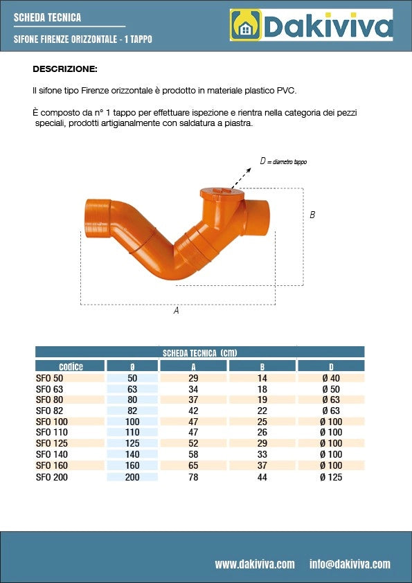 Sifone firenze orizzontale in pvc  (1 Tappo) : Diametro - 160