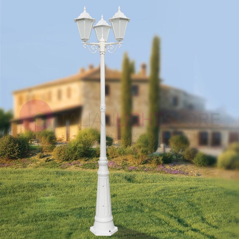 DAFNE BIANCO Lampione h.251 a 3 Luci con Lanterne Esagonali per Esterno Giardino