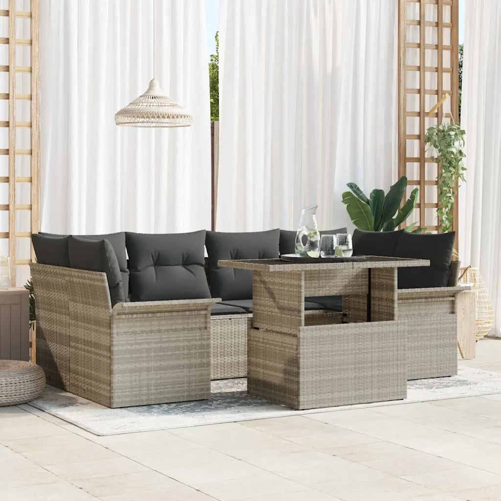 Set Divano da Giardino 7 pcs Grigio chiaro Poly Rattan 3348218