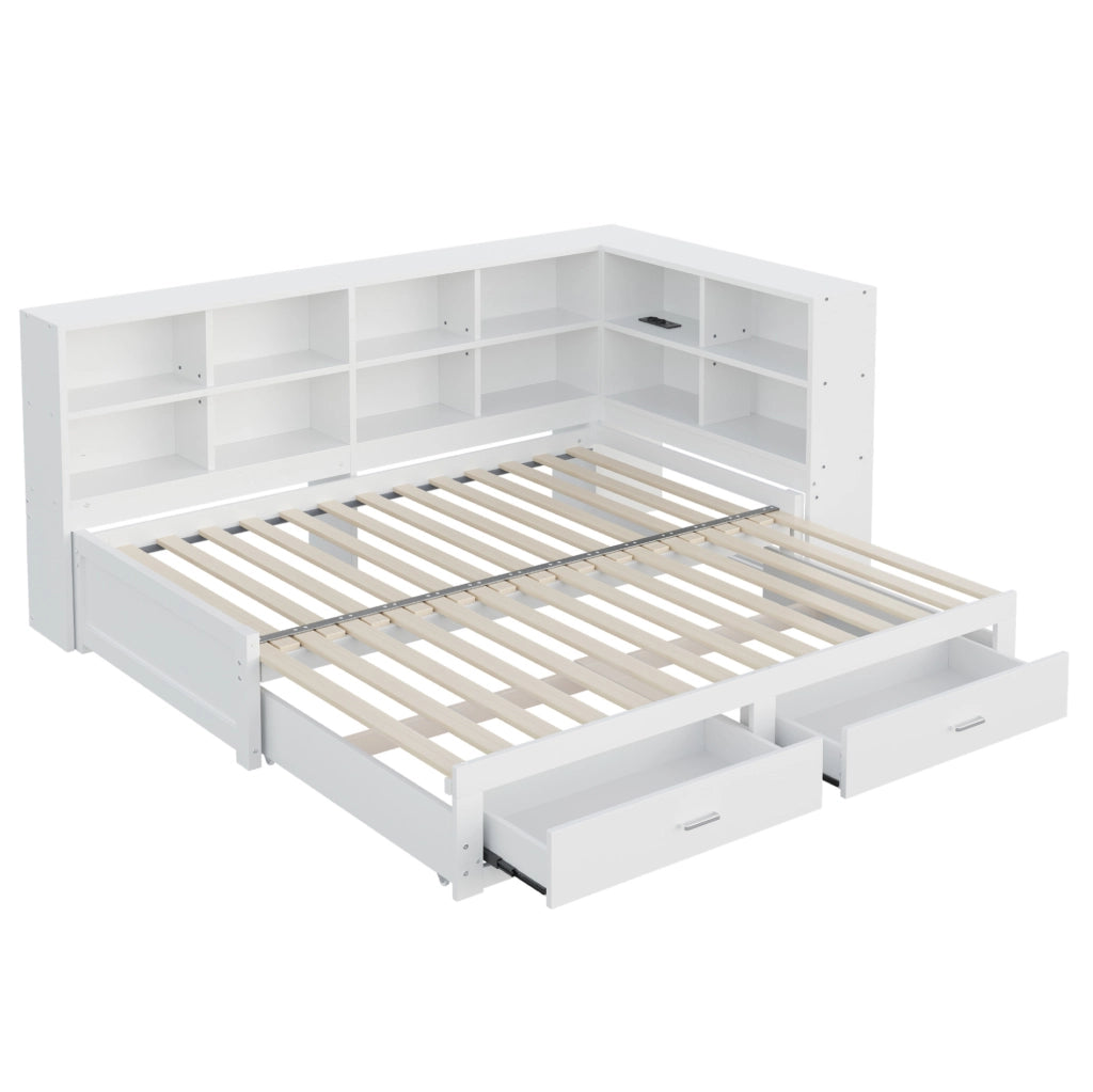 Letto multifunzione 90/180x190 cm con letto estraibile; contenitore; legno; bianco