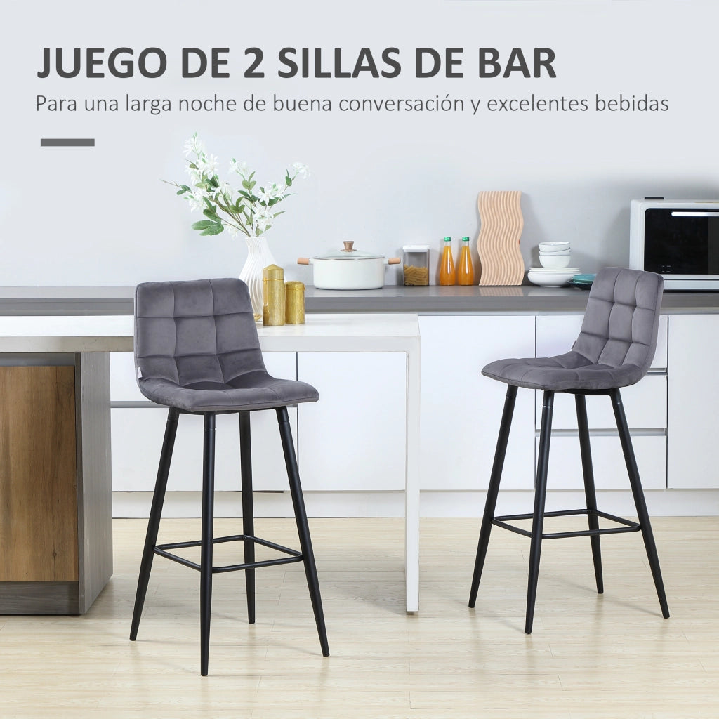 Sgabelli da Bar ¨C zephmum ¨C 2 Pezzi Imbottiti in Velluto Grigio con Schienale e Reposapi¨¦s