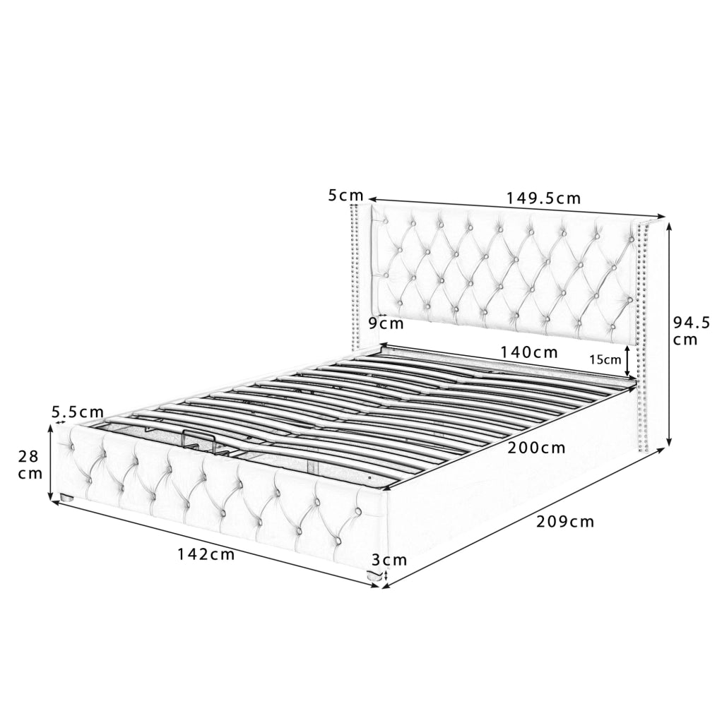 Letto imbottito contenitore Chesterfield 140x200 cm in velluto beige