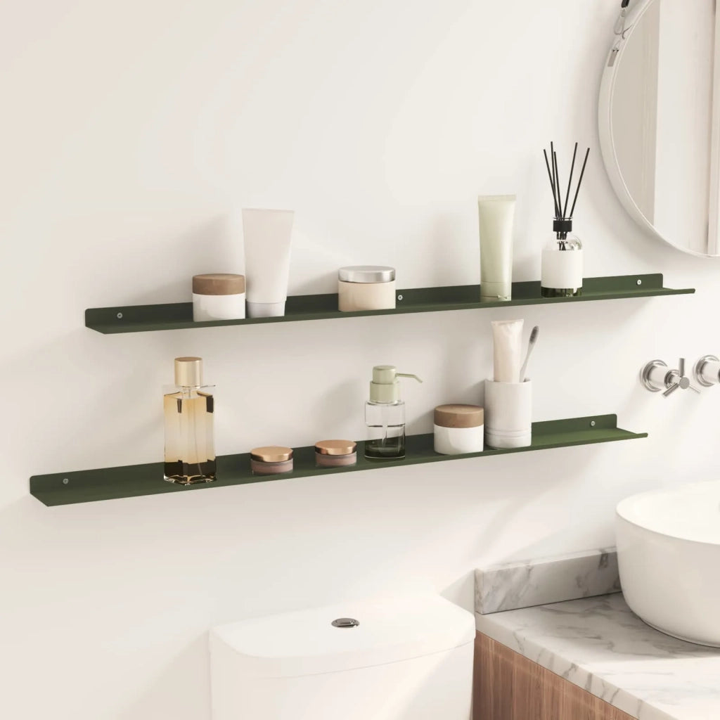 Mensola sospesa 2 pcs Verde oliva 100 x 9 x 2,5 cm Acciaio 8003992