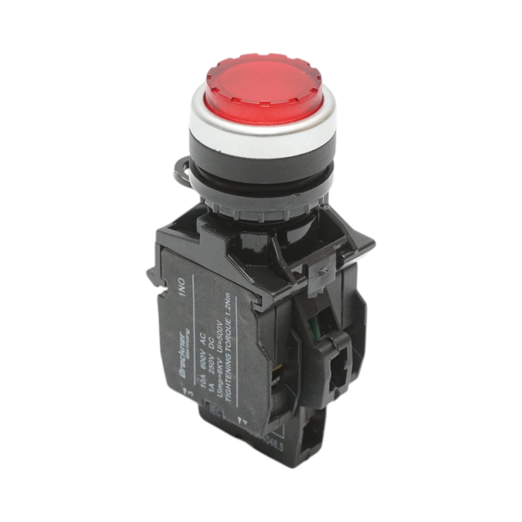 Pulsante di comando convesso illuminato 24V AC/DC LED rosso con ritorno 1NO+1NC, 10A/600V AC, 1A/250V DC LA42 Breckner Germany
