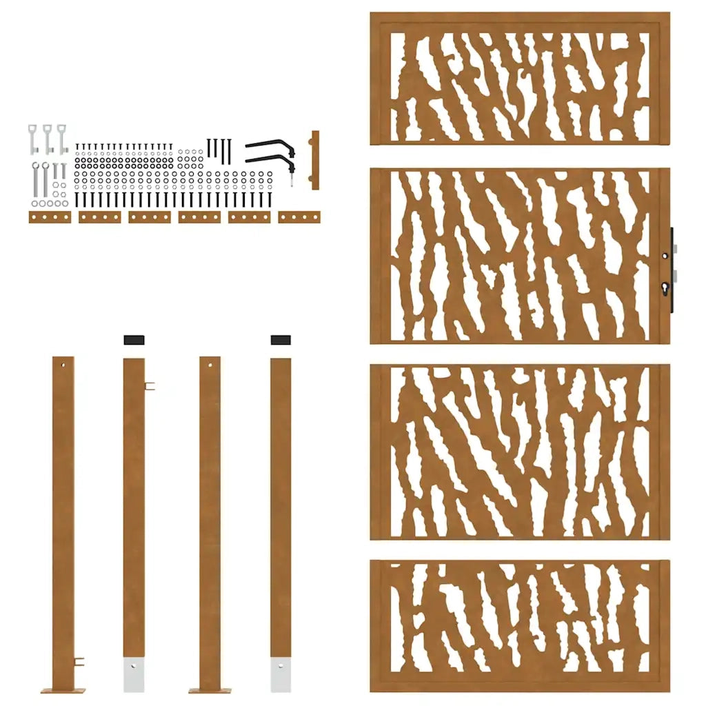 Cancello da giardino 100x200 cm in acciaio corten con design a traccia 4100988