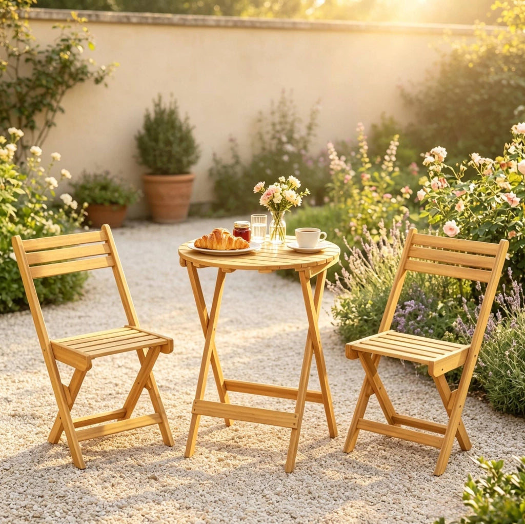 Set da giardino pieghevole in acacia con tavolo e 2 sedie