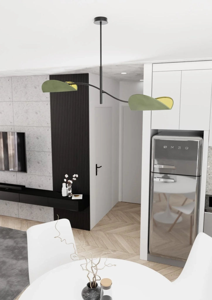 Plafoniera Moderna Ares Acciaio Nero Verde 2 Luci E14 Ip20