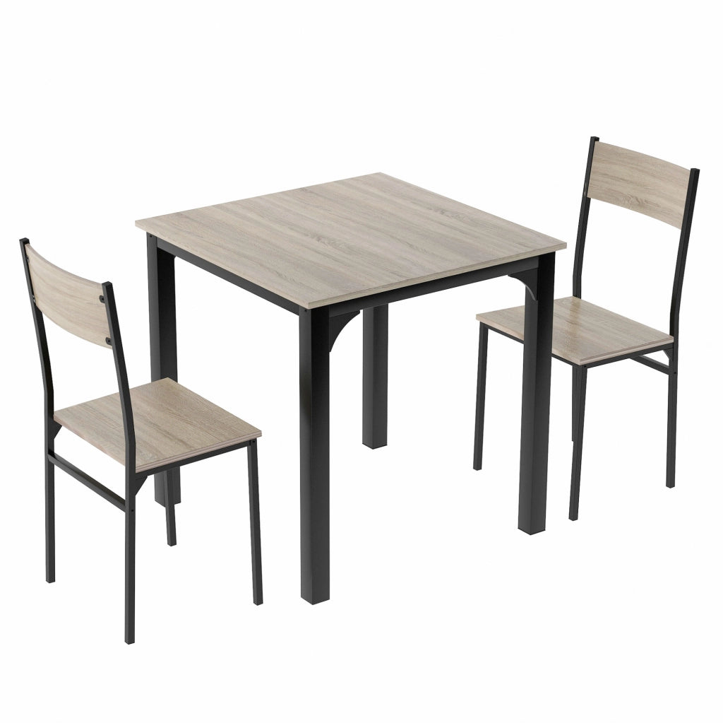 Set da pranzo con tavolo e 2 sedie 70x70x75 cm; MDF con PVC e metallo naturale