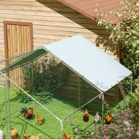 Recinto per Galline da 10.2m² per 10-15 Galline con Tetto Impermeabile, in Acciaio e Tessuto, 3x3.4x1.9 m, Argento