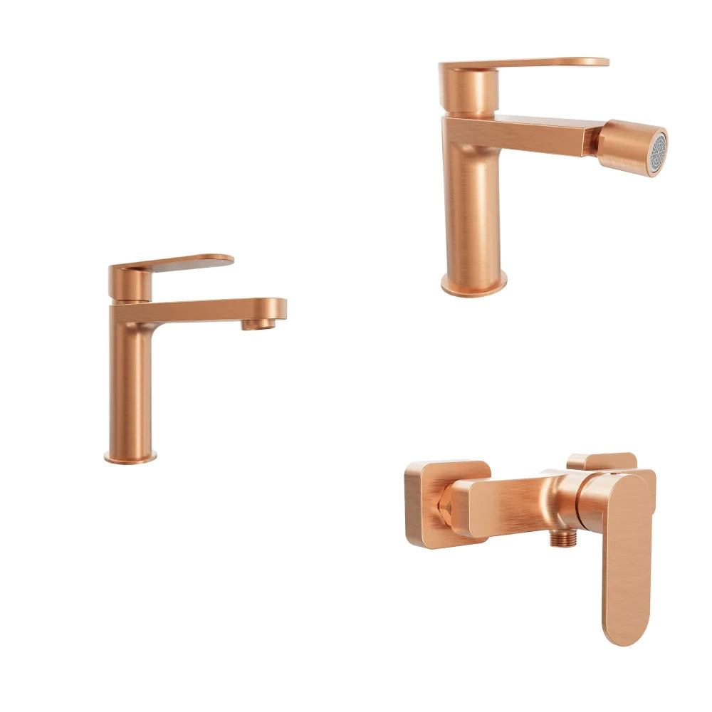 Set miscelatori lavabo 16cm bidet miscelatore esterno doccia rame spazzolato | Margot
