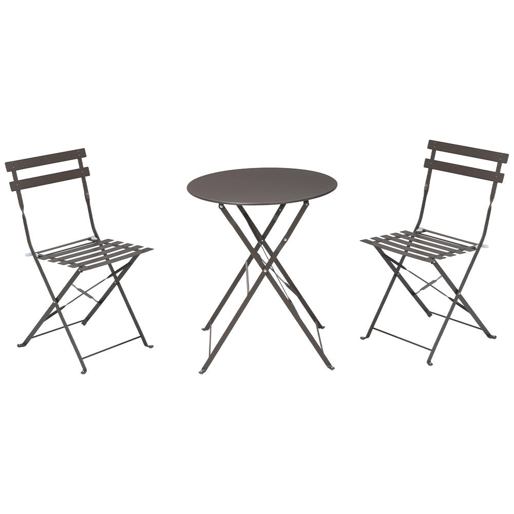 Set 3 Pezzi Giardino Tavolo 2 Sedie da Bistrot Pieghevole Modello Parigi Tortora
