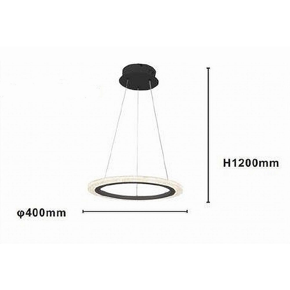 Trade Shop - Lampadario A Sospensione Led 24 Watt Cerchio Anello Effetto Cristallo Nero 31906 -