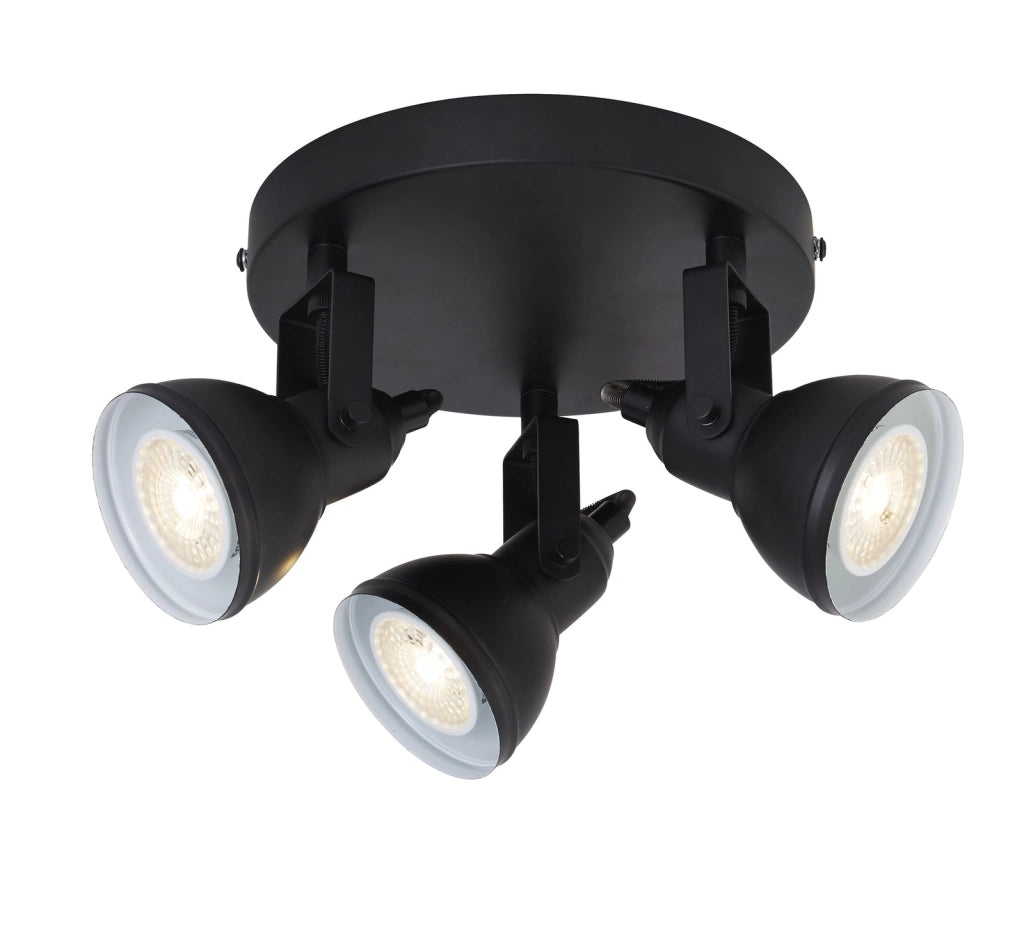 Plafoniera Tonda Contemporanea Focus Spotlight Acciaio Bianco Nero 3 Luci Gu10