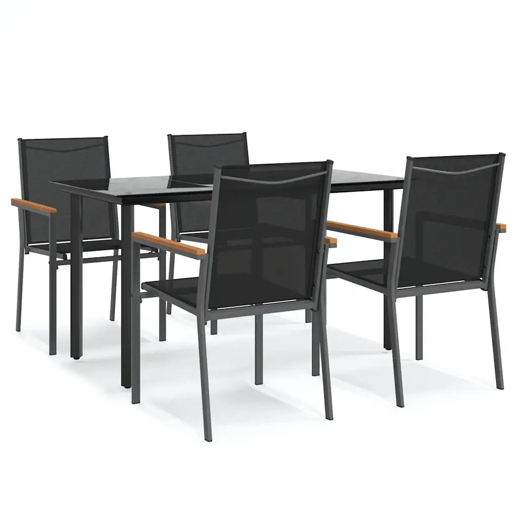 Set da Pranzo da Giardino 5 pz Nero in Textilene e Acciaio