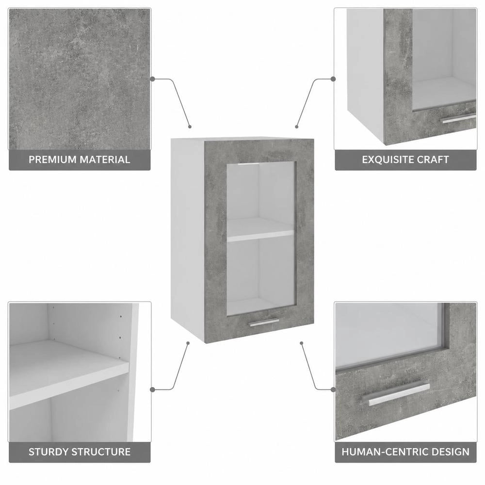 Lyon Wall-mounted Glass Cabinet, Concrete Grey, 40x31x60 Cm, Wood-based Material