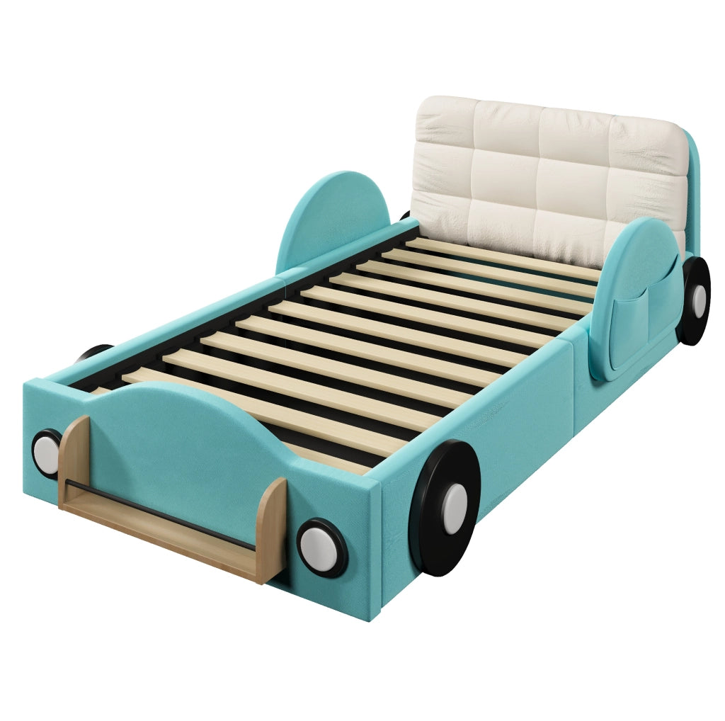 Letto imbottito blu 90x200 cm con contenitore idraulico