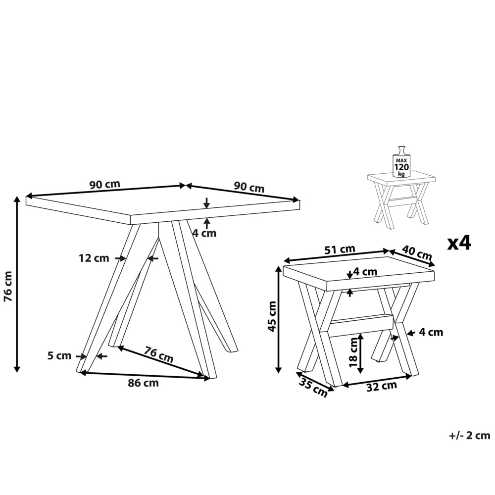 Set da Giardino con Tavolo Quadrato e 4 Sgabelli in Cemento Grigio e Base in Legno di Acacia